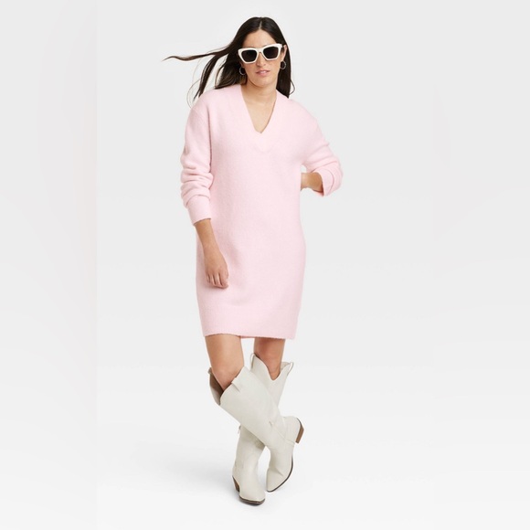 Women’s Long Sleeve Tunic Mini Sweater Dress - Universal Thread Pink Medium - Picture 3 of 5